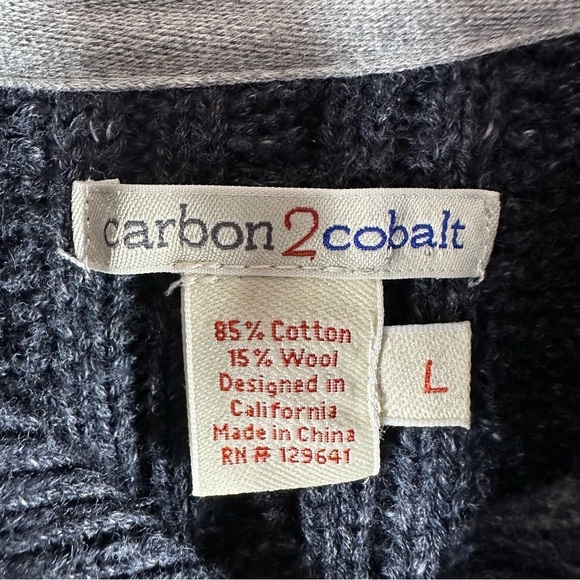 Carbon‎ 2 Cobalt Sweater Men's Large L Navy Cotton Wool Chunky Knit Fisherman - Picture 2 of 6